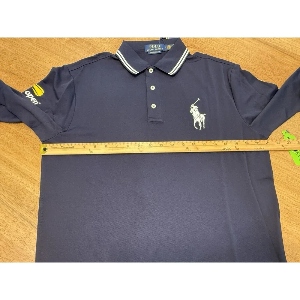 NWT US Open Polo Ralph Lauren Umpire Polo Shirt Long Sleeve Navy Medium Tennis